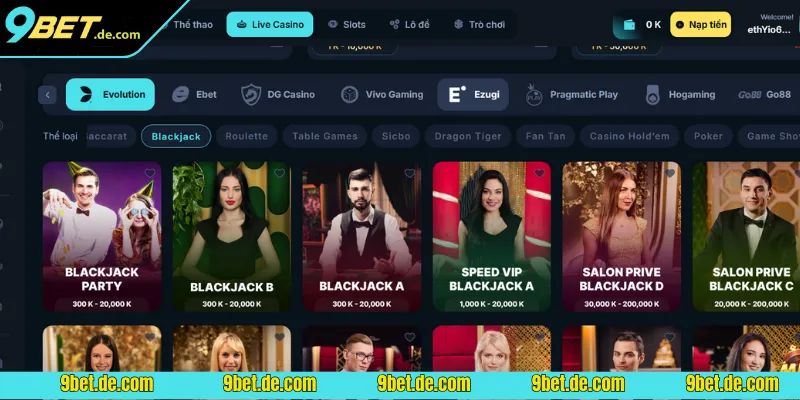 Evolution Gaming chuyên cung cấp nhiều bàn cược Blackjack